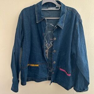 SD Collection Dark Blue Denim Jacket with Color-Trim Pockets